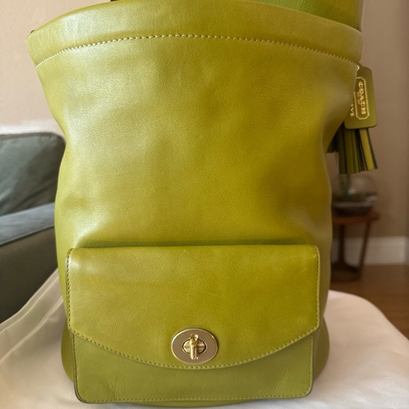 Coach Chartreuse Leather Women's Backpack - Picture 1 of 8